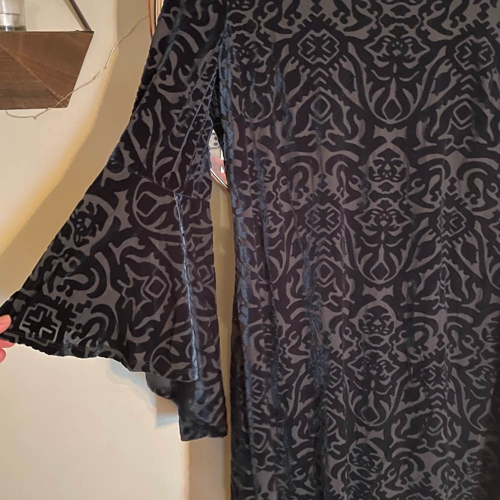 Dark green velvet dress w/bell sleeves.